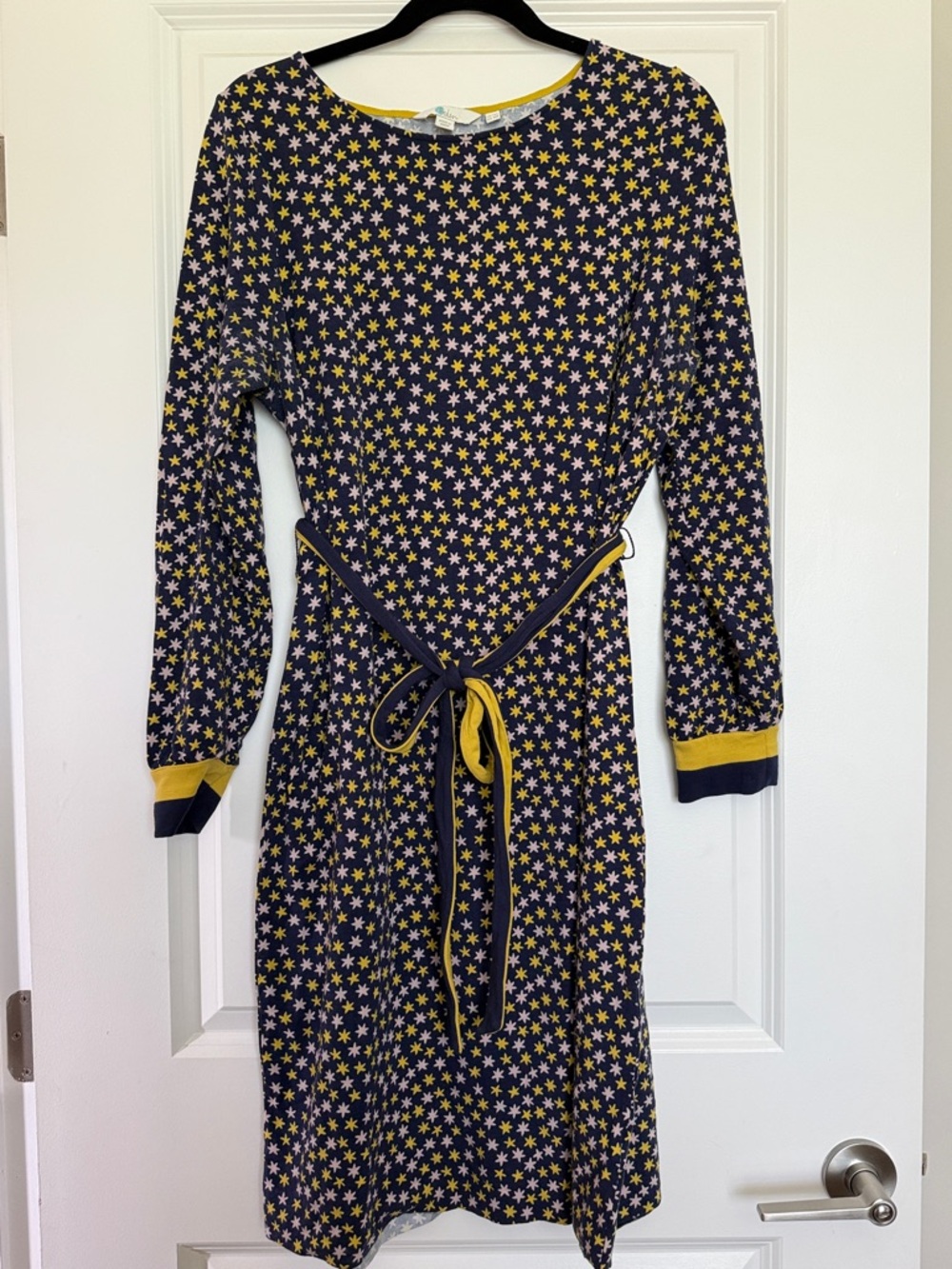 Boden Navy Dress with Yellow and White Star Print